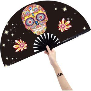 Large Folding Hand Rave Fan for Women/Men,Chinease/Japanese Bamboo & Nylon-Cloth
